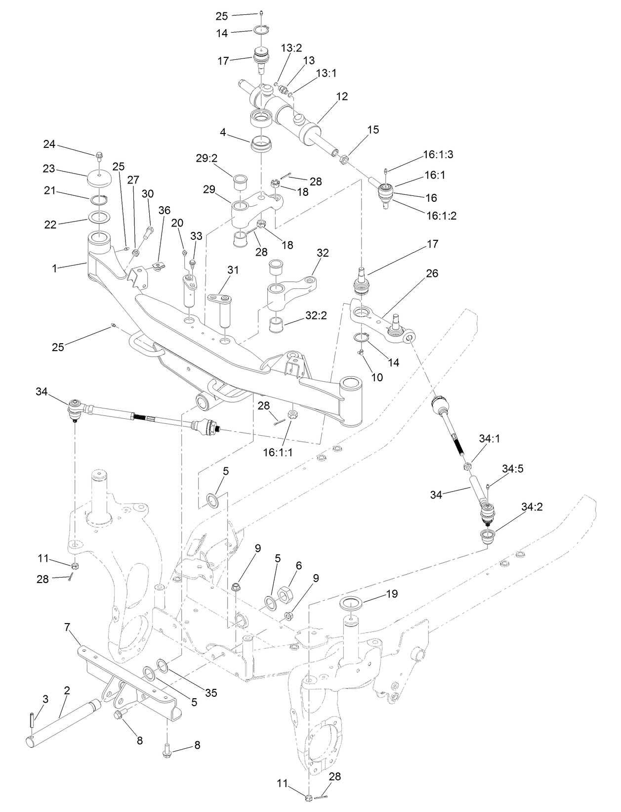 Front Axle and Tie Rod Assembly
