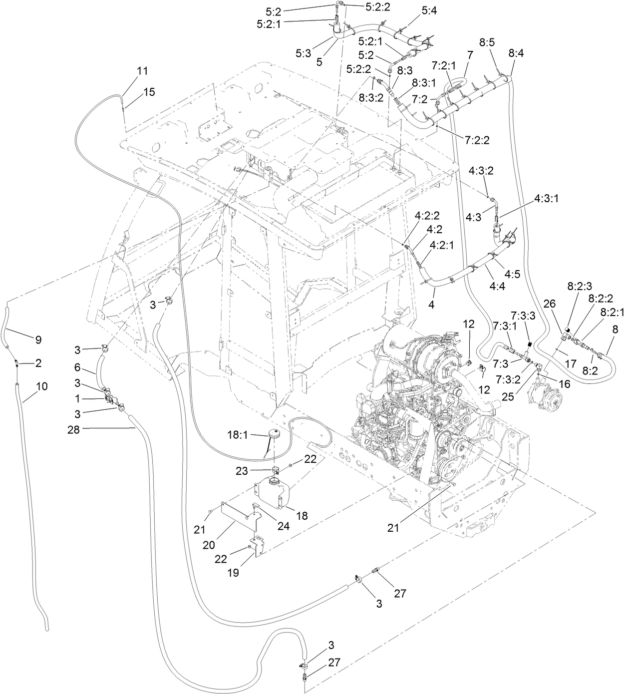 Washer Bottle, Air-Conditioner Hose and Heater Hose Assembly