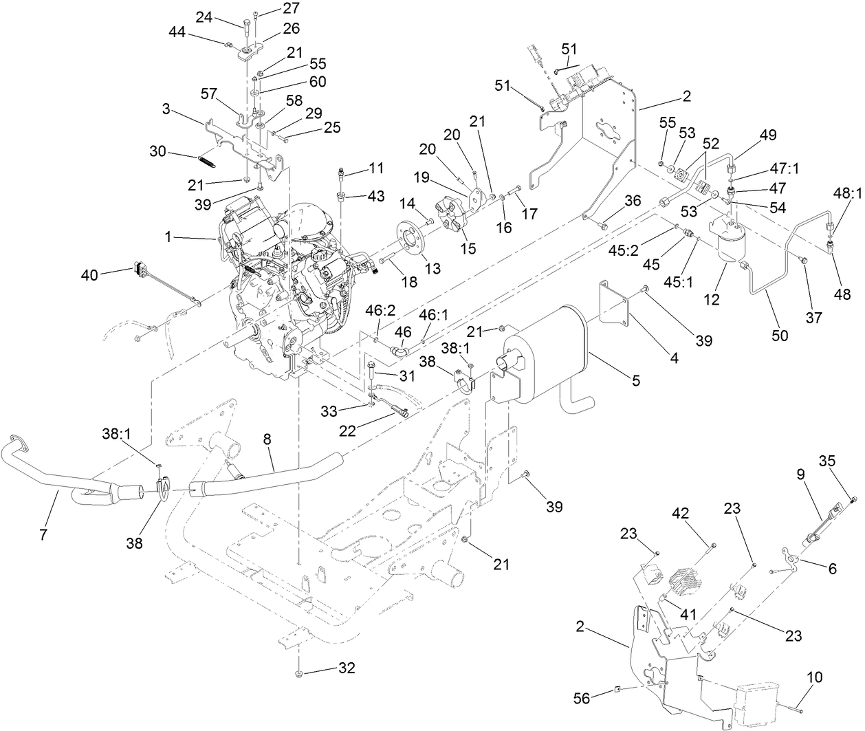 Engine and Exhaust Assembly