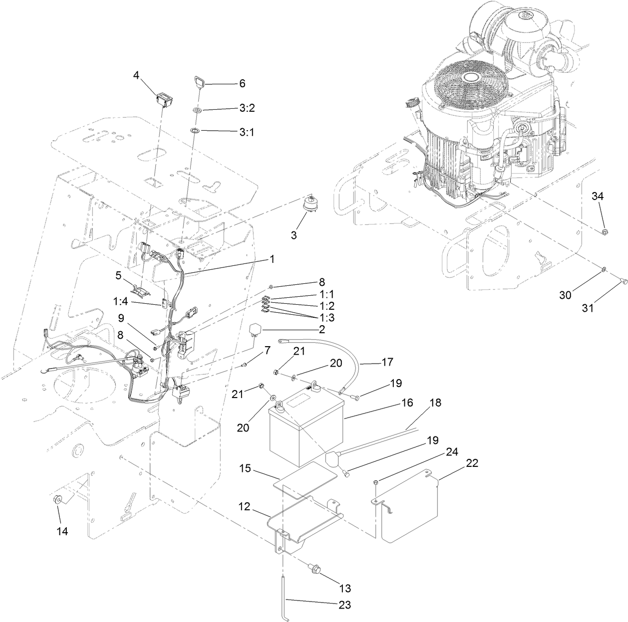 Battery and Wire Harness Assembly