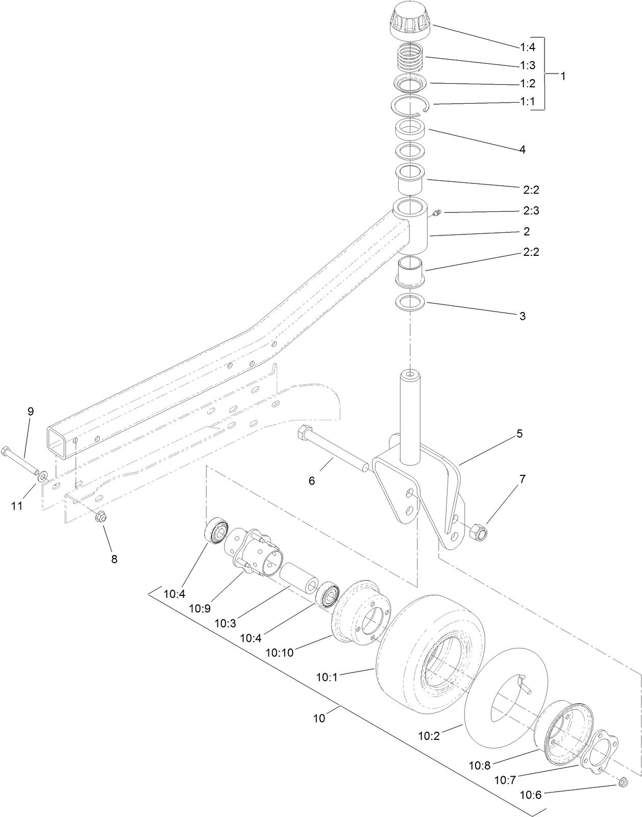 Right Hand and Left Hand Castor Arm and Wheel Assembly