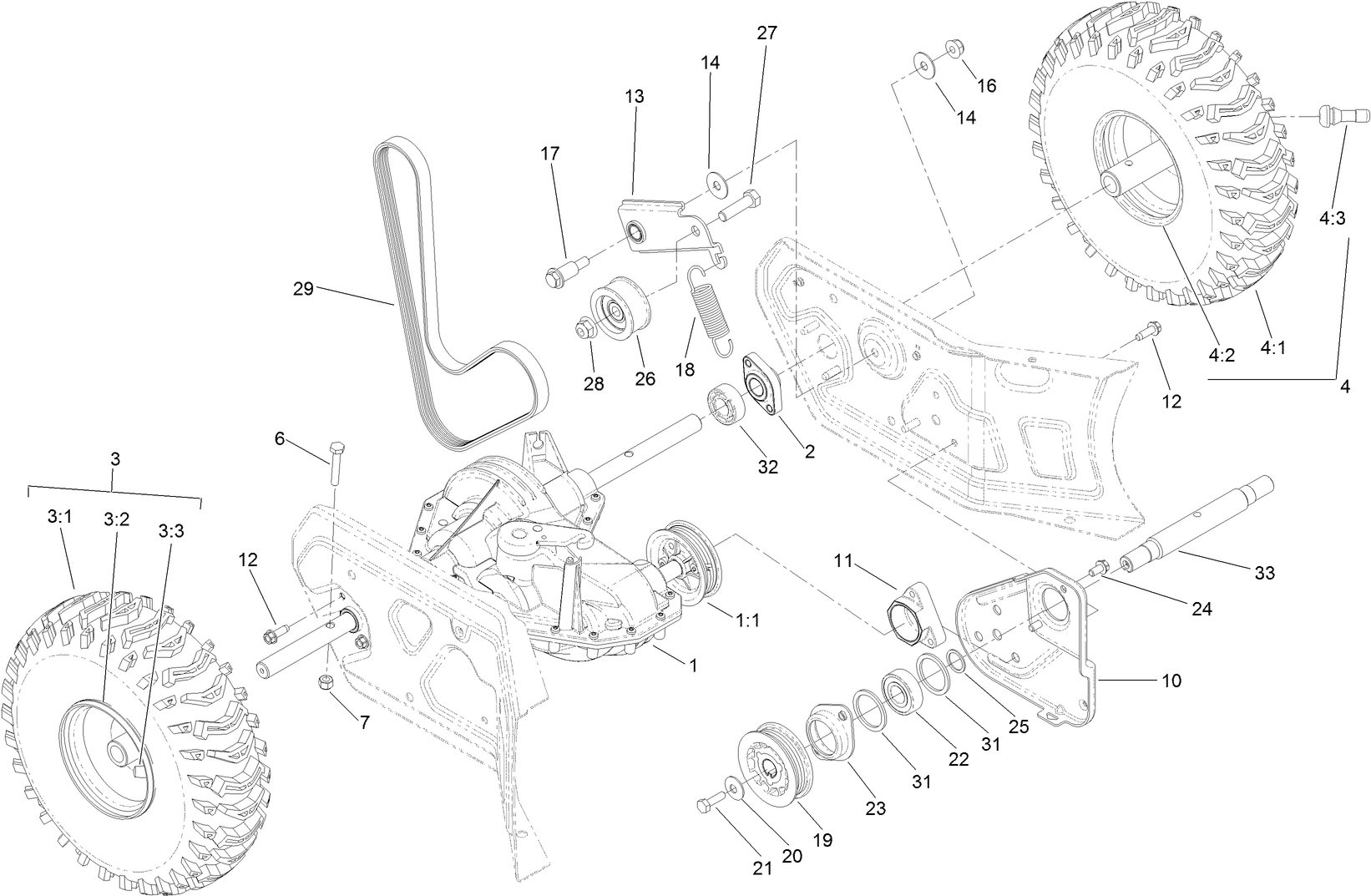 Transmission, Drive and Tire Assembly