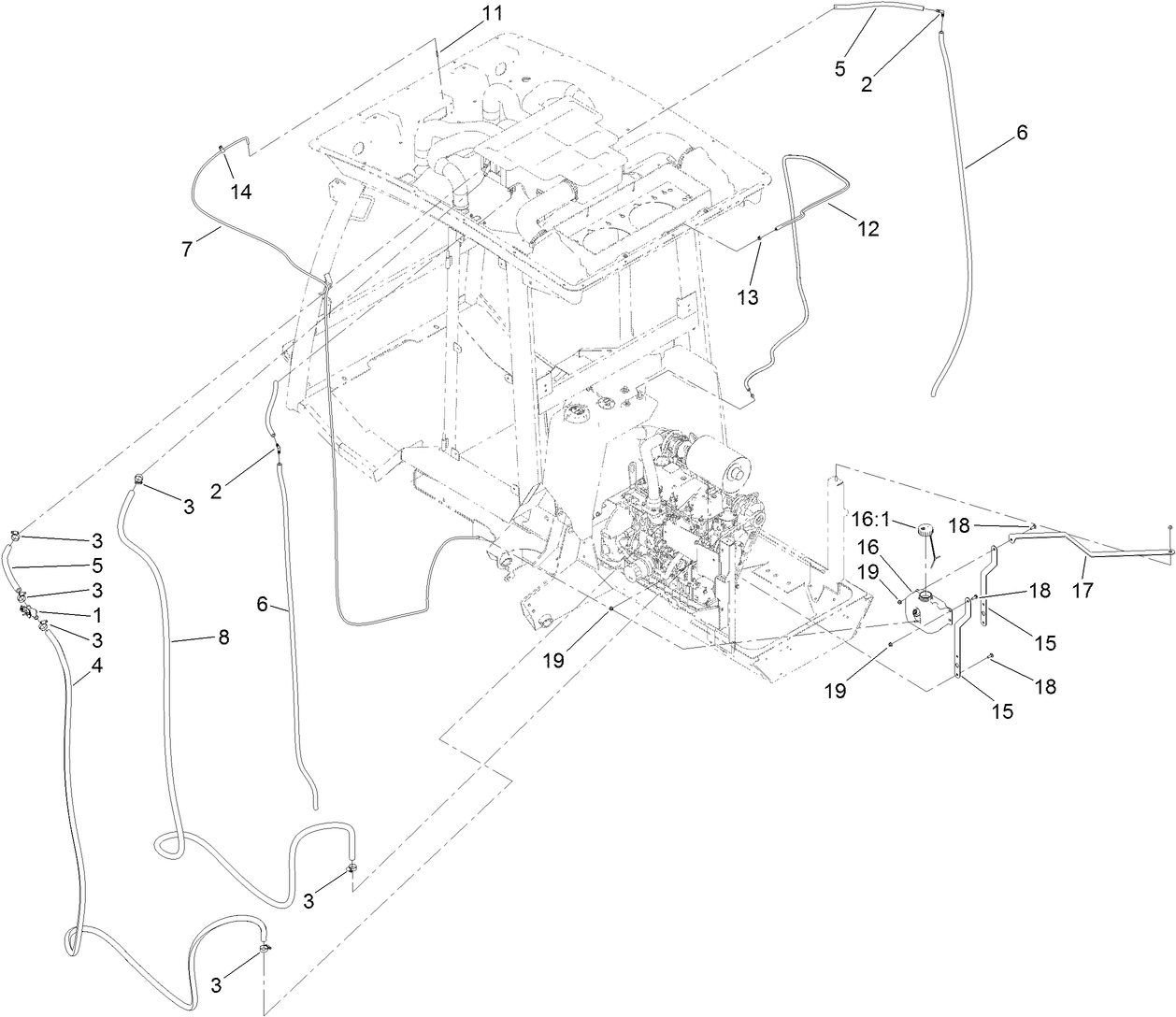 Heater Hose and Washer Bottle Assembly
