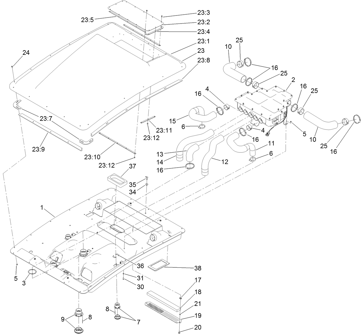 Roof, Headliner and Heat Mixing Box Assembly