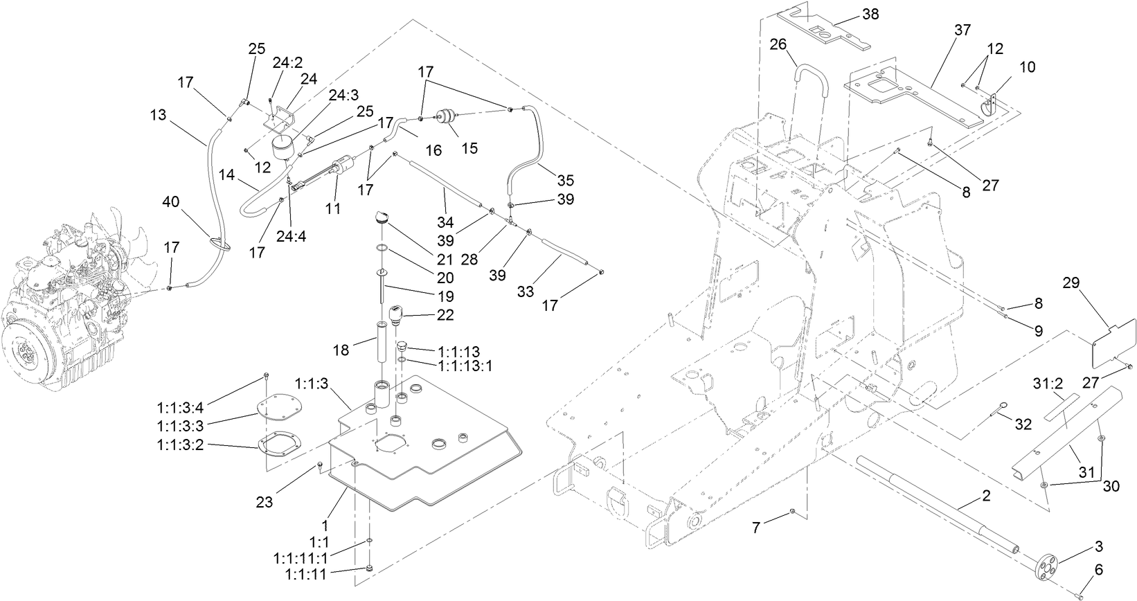 Hydraulic Tank and Track Shaft Assembly