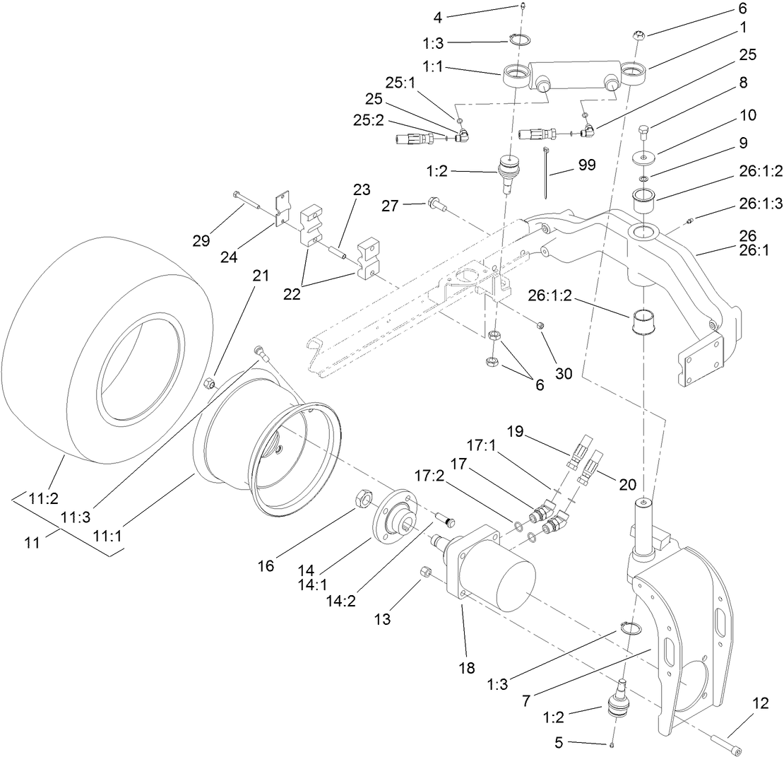 Rear Fork and Tire Assembly