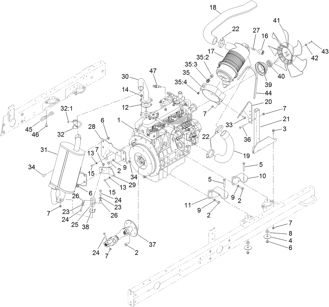 Engine, Muffler and Air Cleaner Assembly
