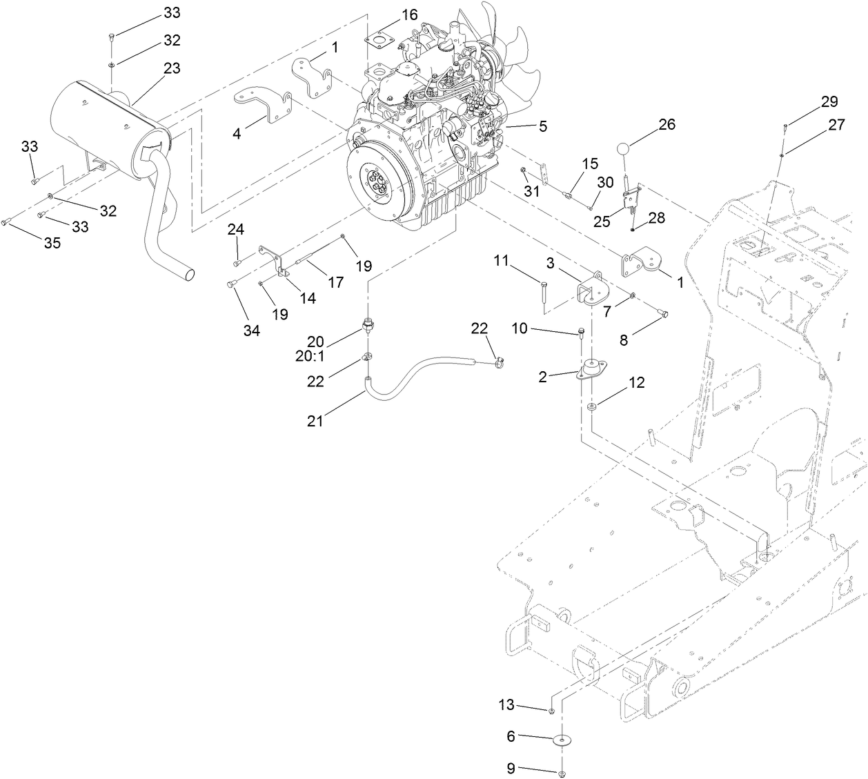 Engine Mount and Muffler Assembly