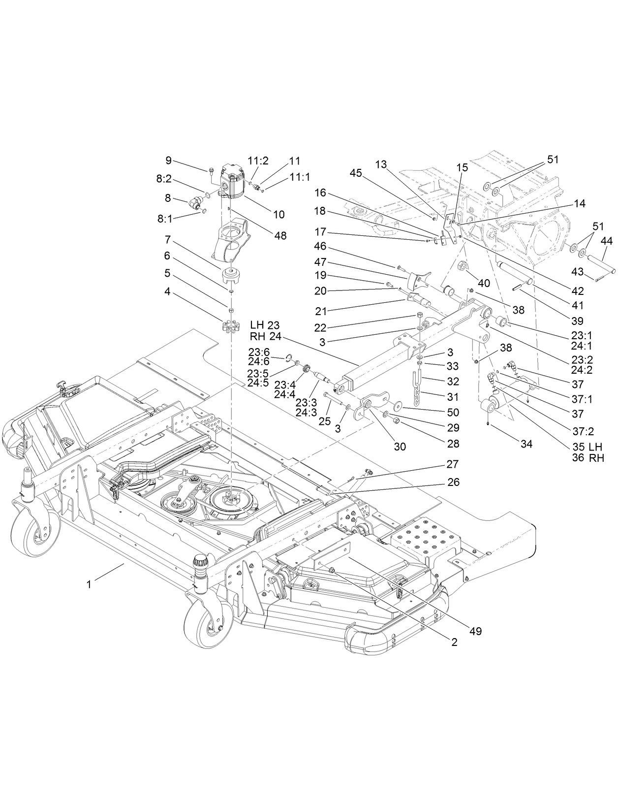 Front Deck Lift Arm and Cylinder Assembly