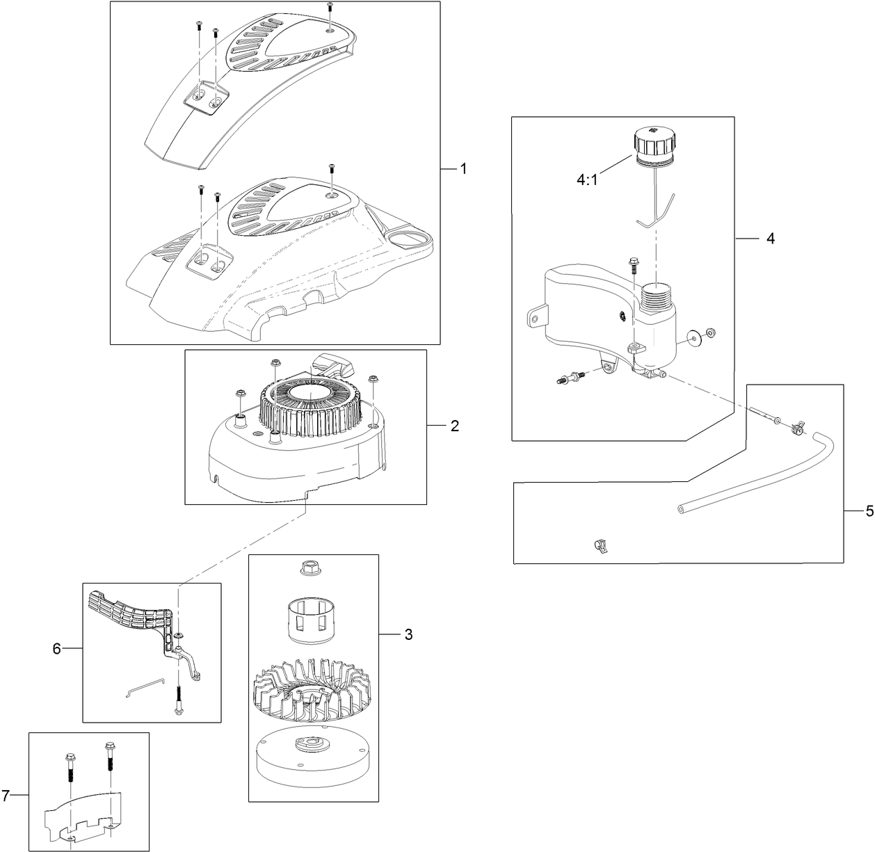 Shroud, Flywheel and Fuel Tank Assembly