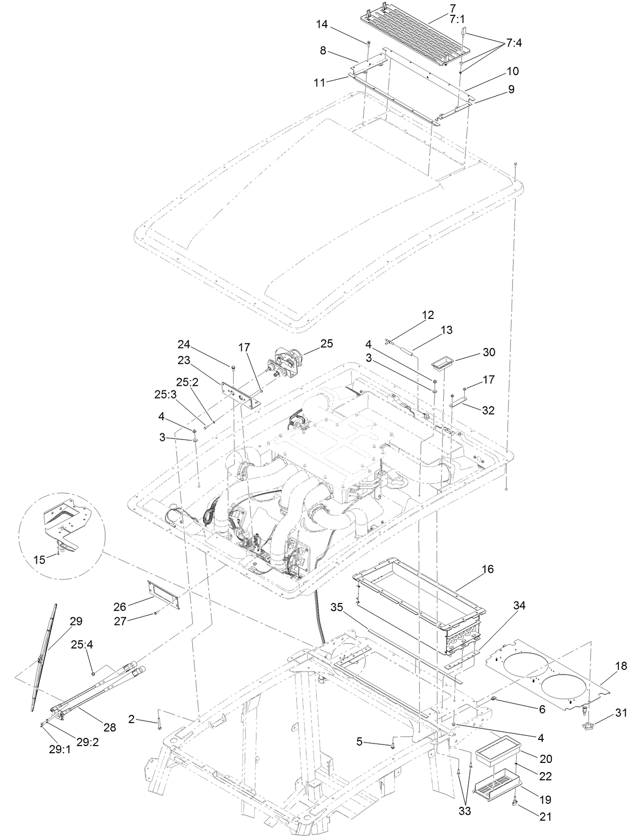 Windshield Wiper, Filter and Air Conditioning Assembly For Cab Model Only