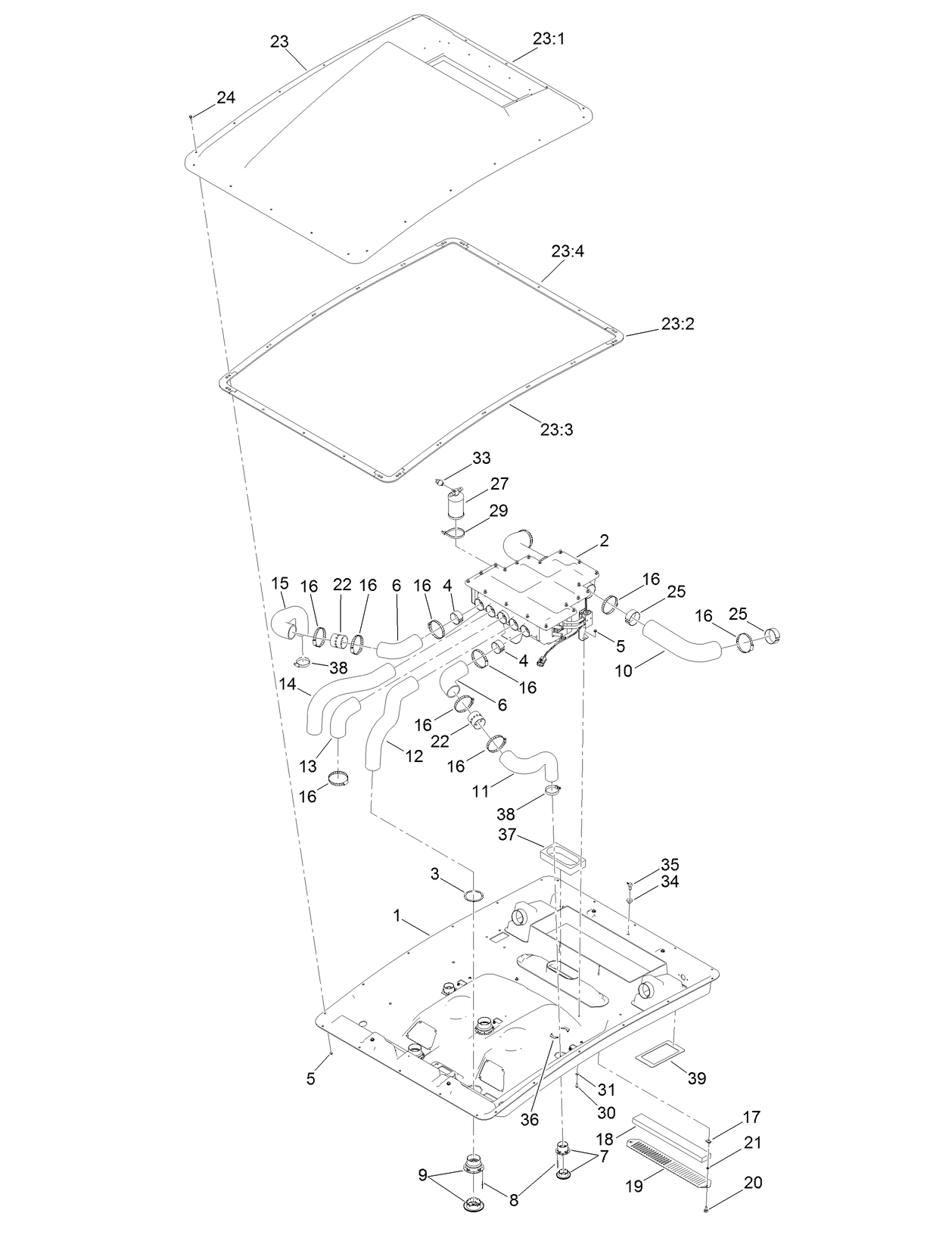 Mixing Box and Vent Hose Assembly  For Cab Model Only