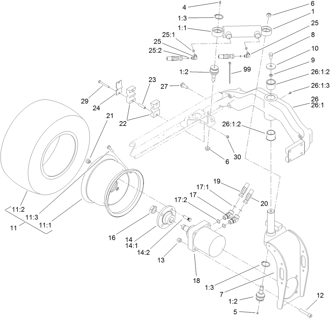 Rear Fork and Tire Assembly