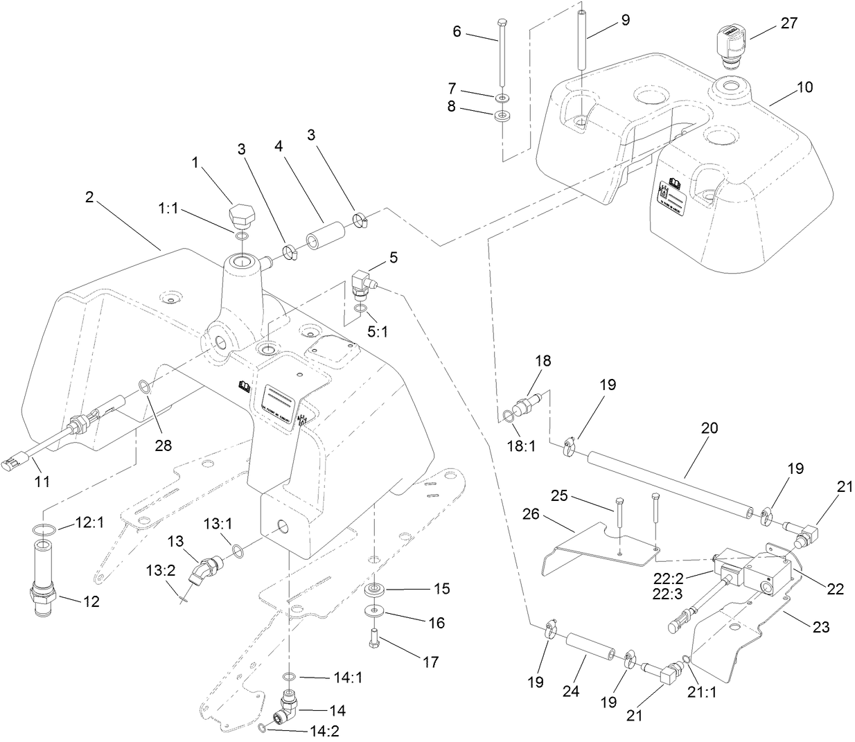 Hydraulic Tank and Leak Detector Assembly
