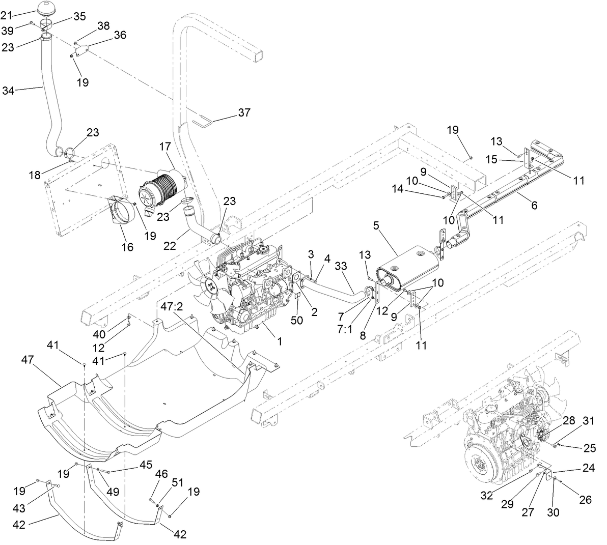 Engine, Exhaust and Air Cleaner Assembly