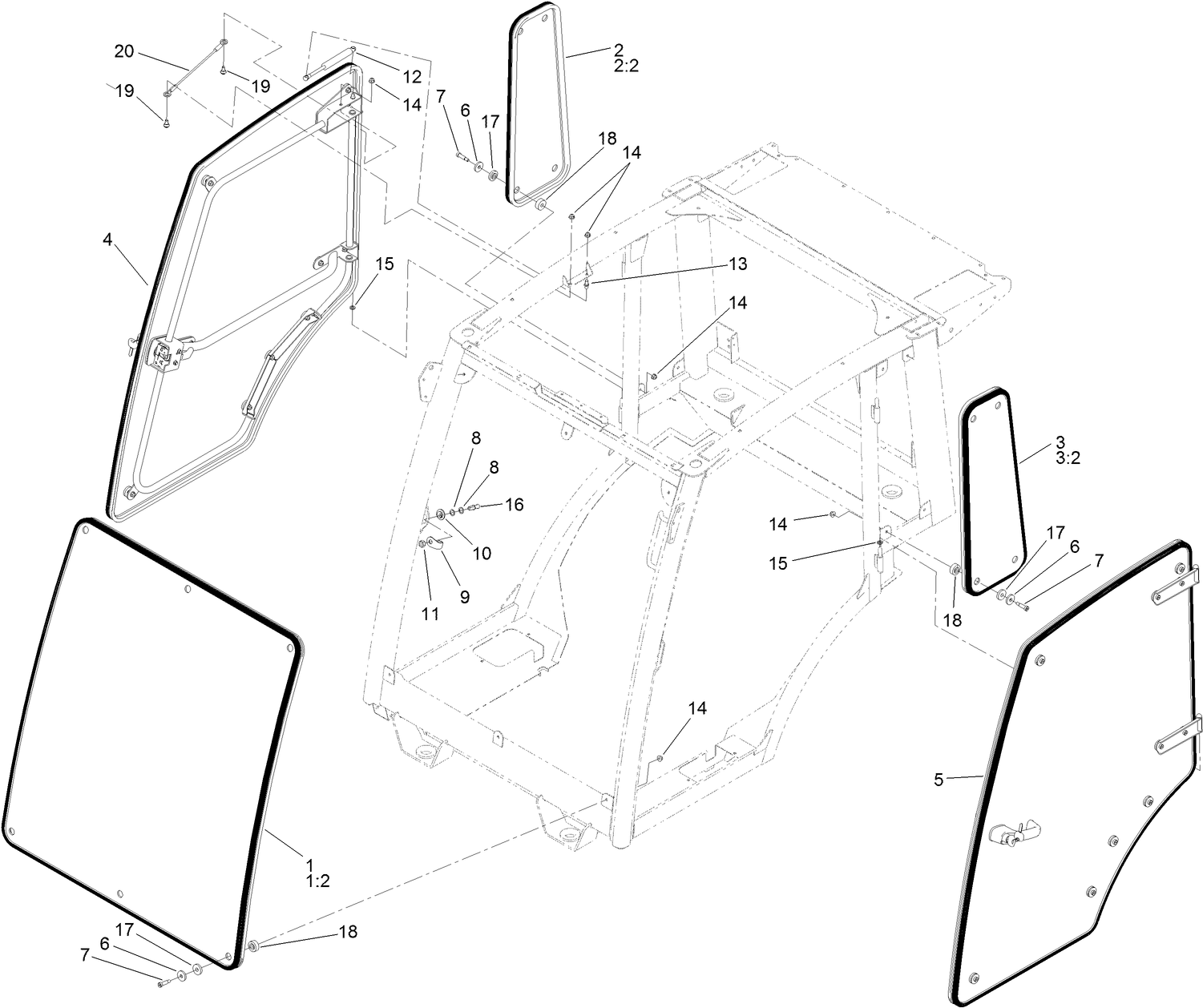 Front Window, Door and Side Window Assembly