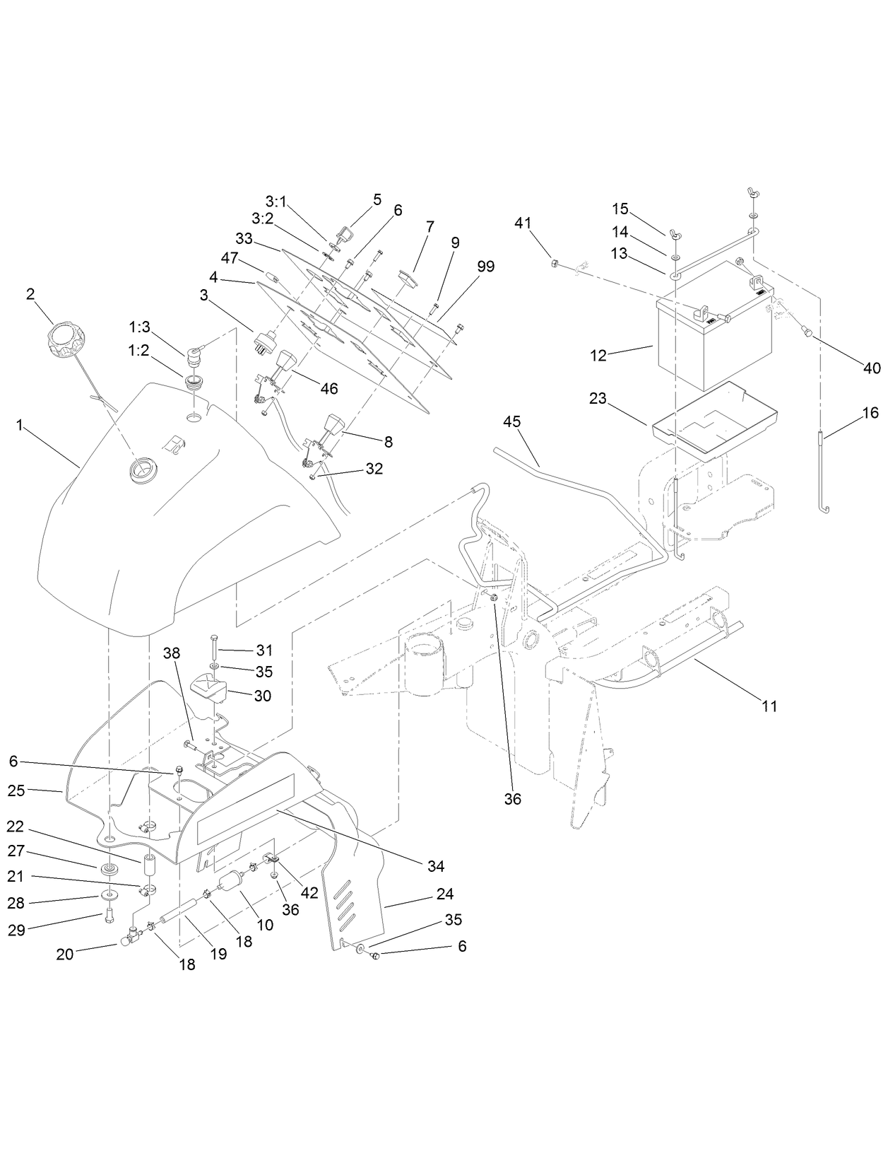 Fuel Tank and Battery Assembly
