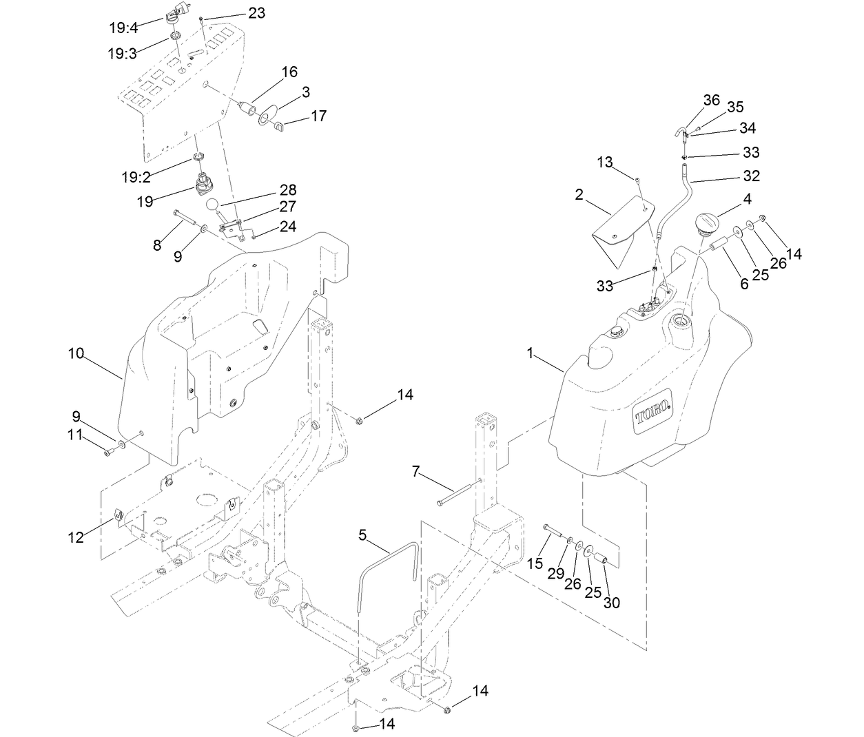 Fuel Tank and Control Panel Component Assembly