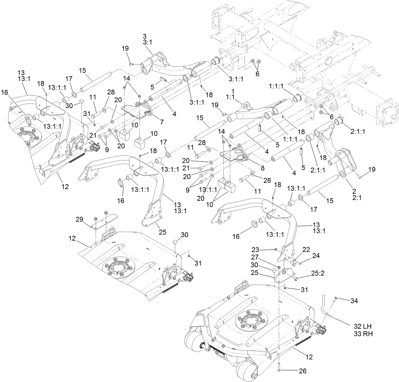No. 1, 4 and 5 Lift Arm and Deck Assembly