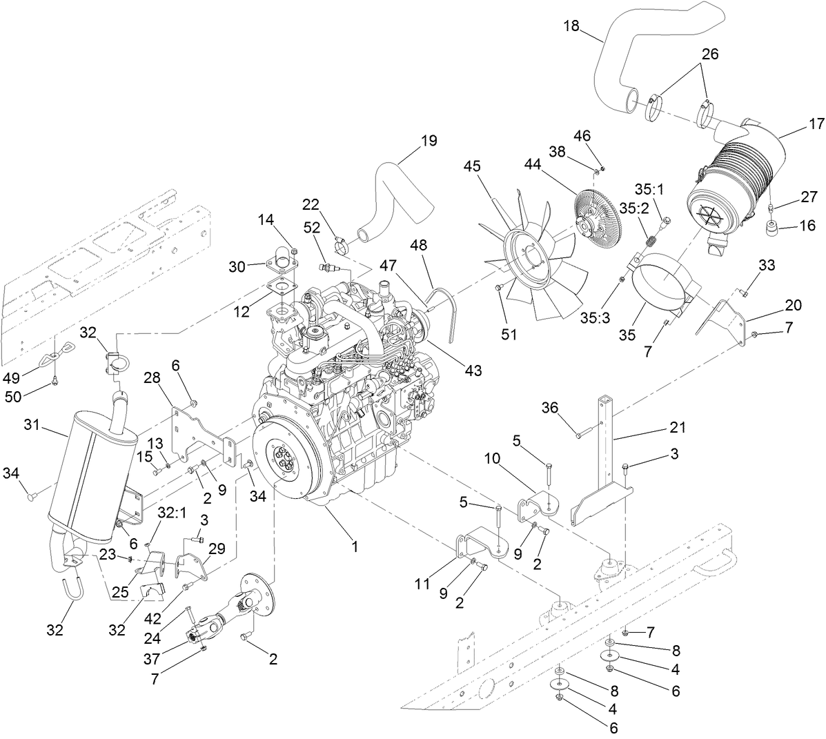 Engine, Muffler and Air Cleaner Assembly
