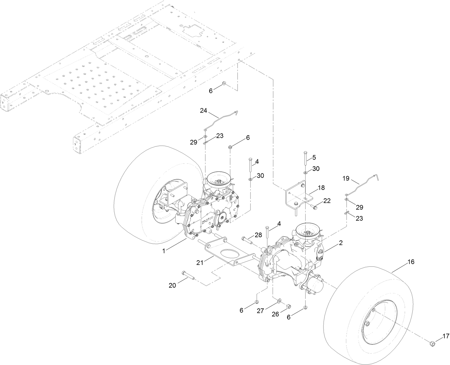 Hydo Transaxle Drive and Rear Wheel Assembly