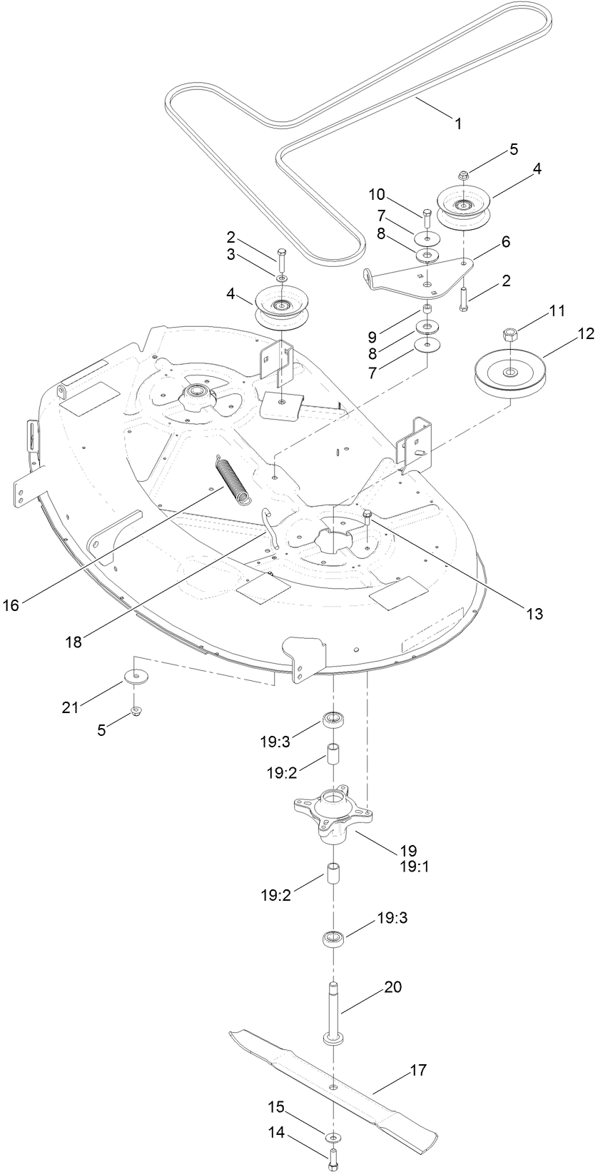 42 Inch Deck, Belt and Blade Assembly