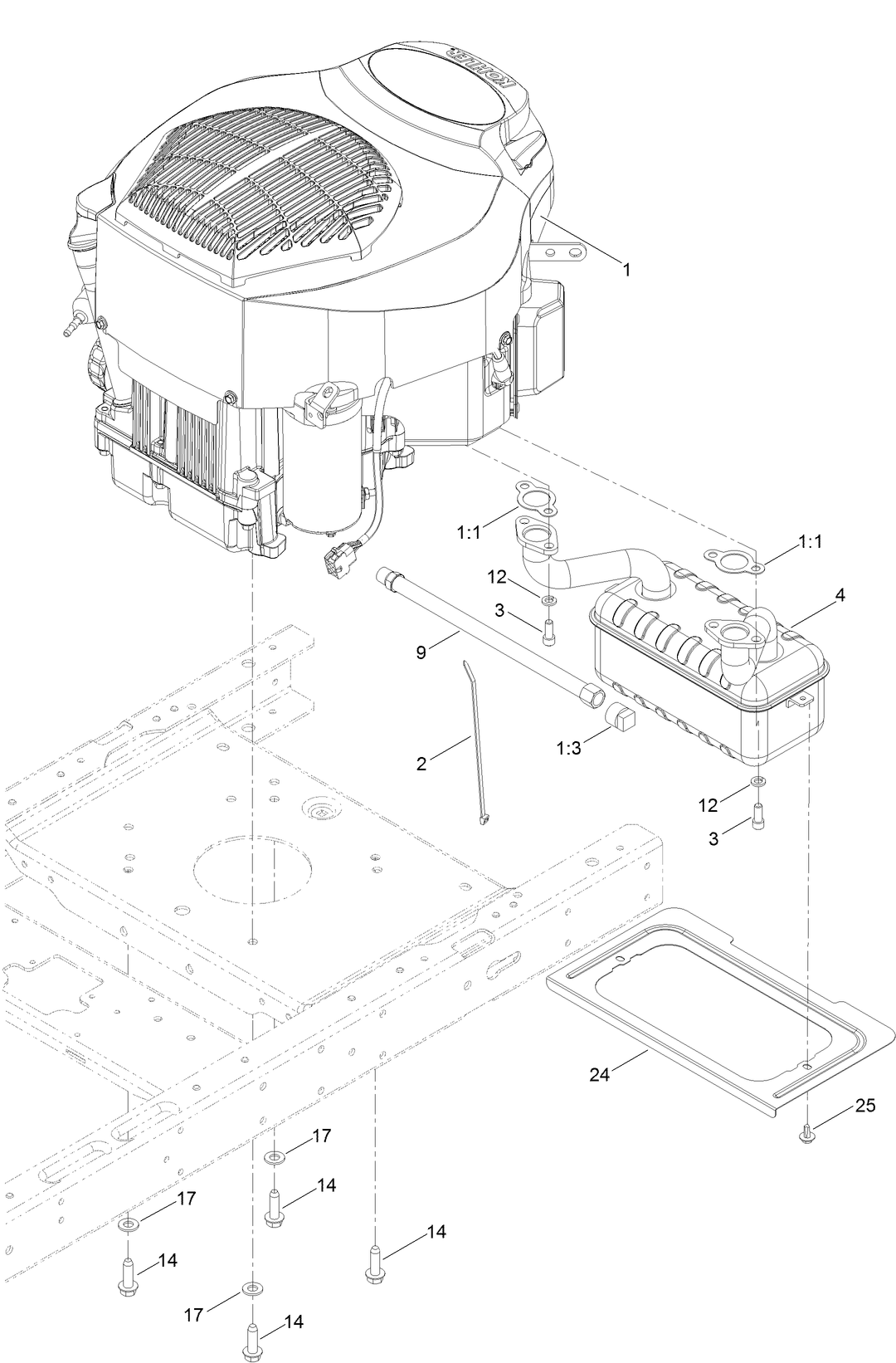 Engine and Muffler Assembly