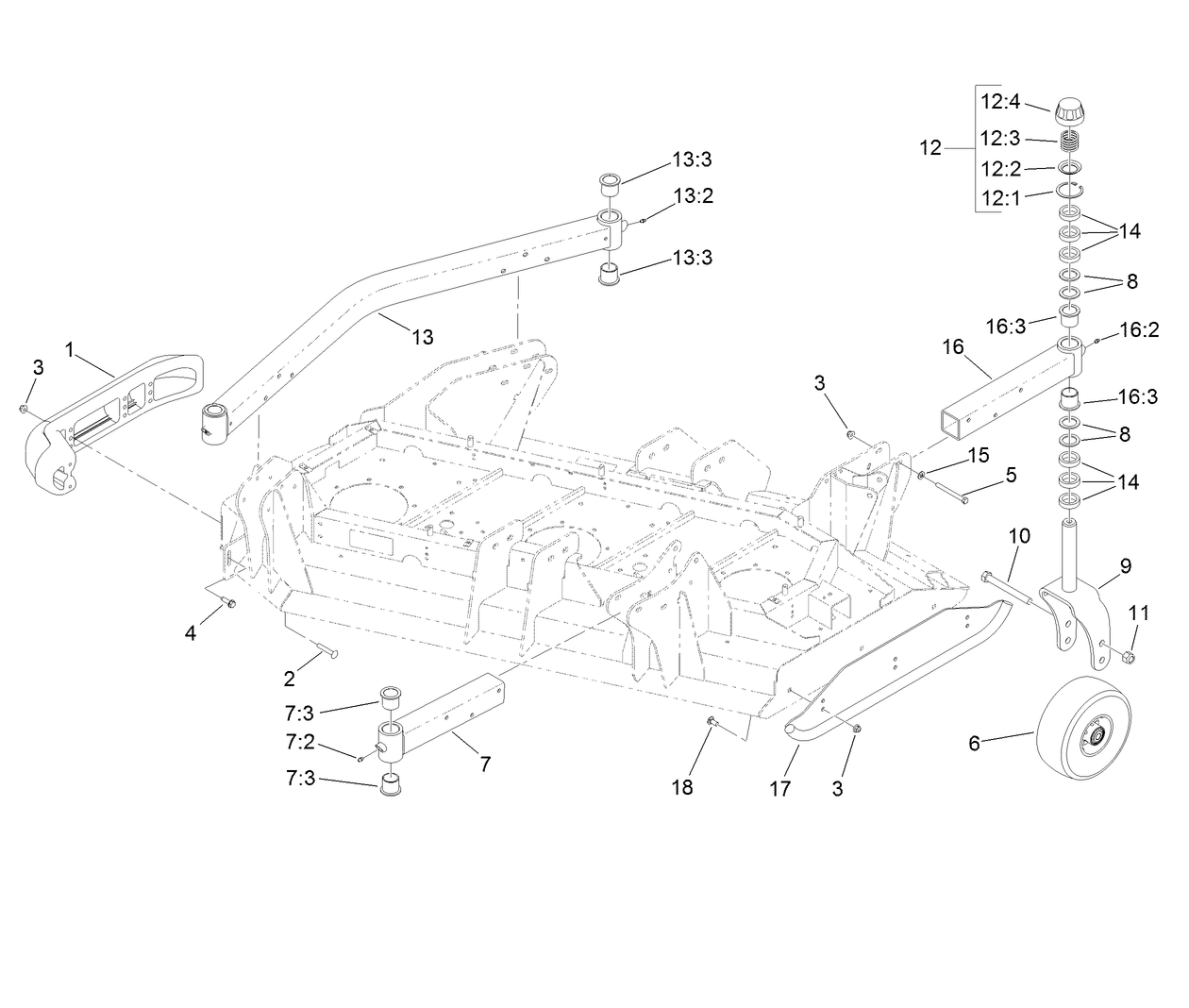 Right Hand Deck Skid and Caster Wheel Assembly