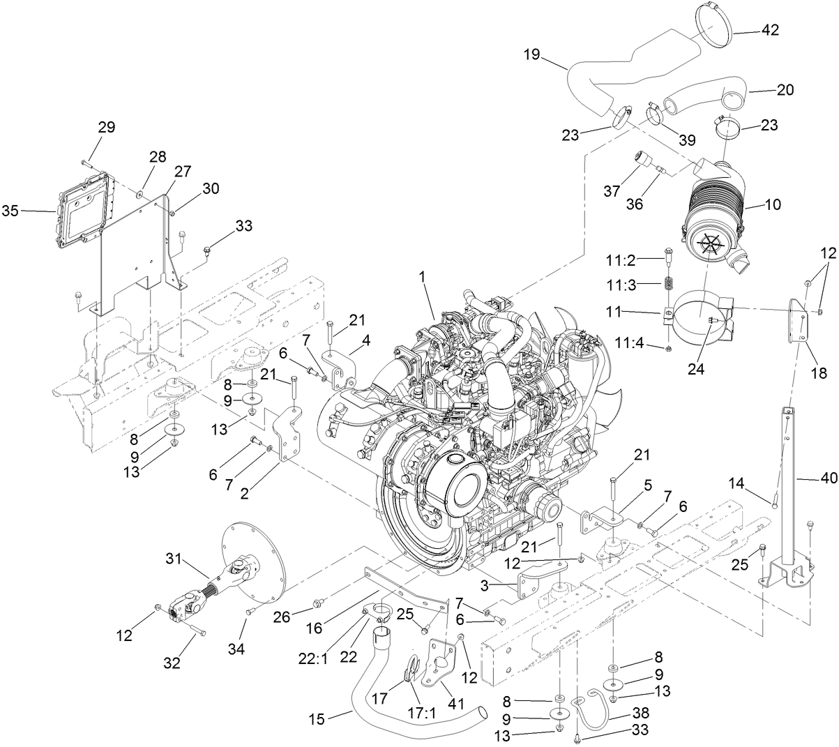 Engine, Driveshaft and Air Cleaner Assembly