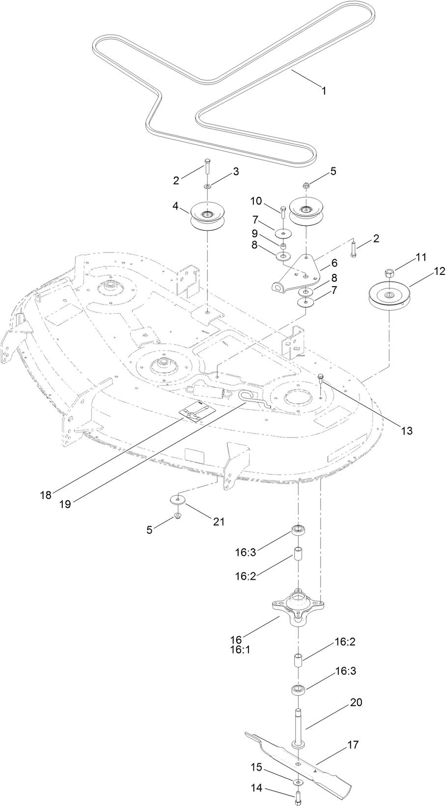 50 Inch Deck, Belt and Blade Assembly