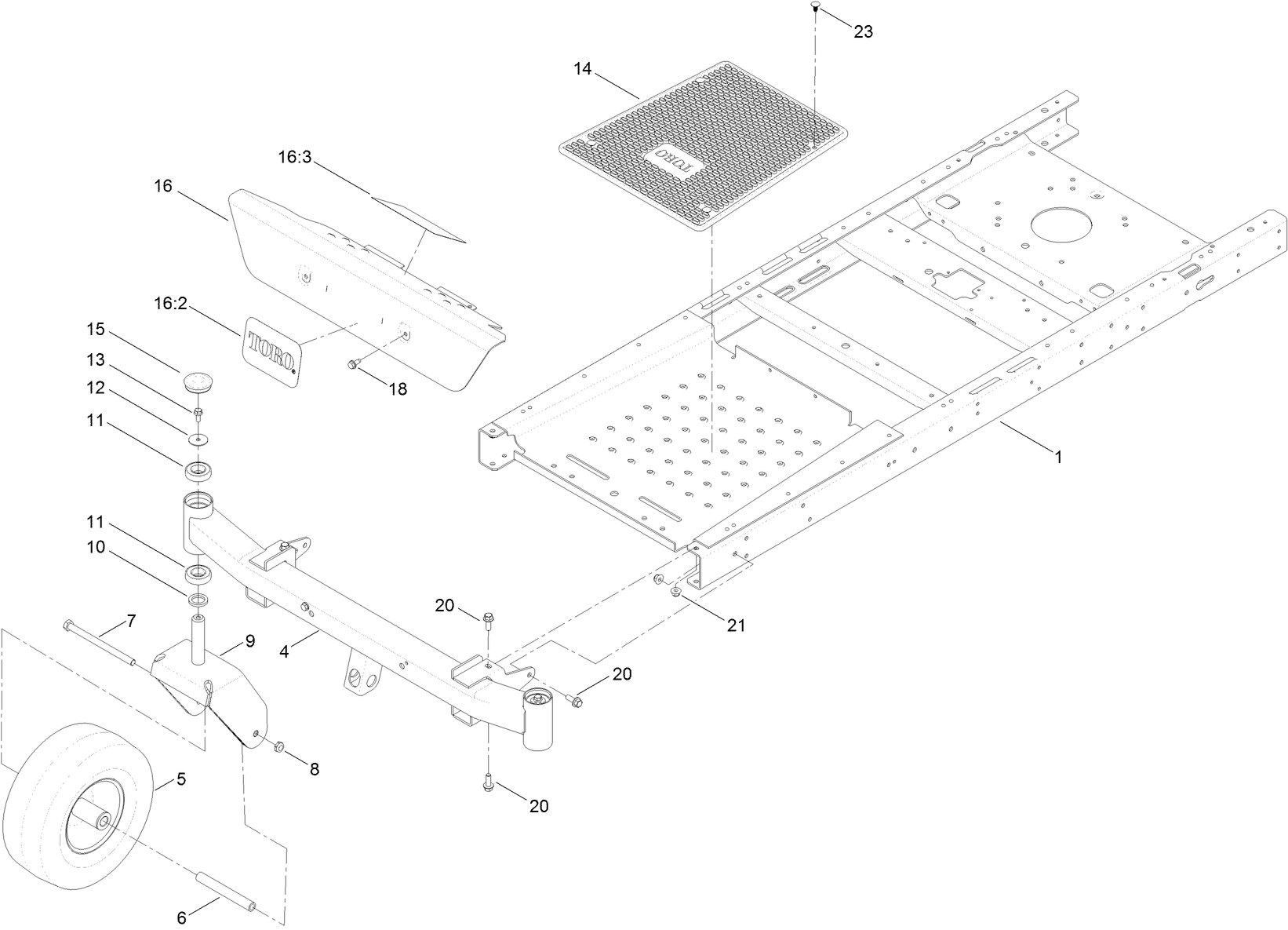 Frame, Front Axle and Caster Wheel Assembly