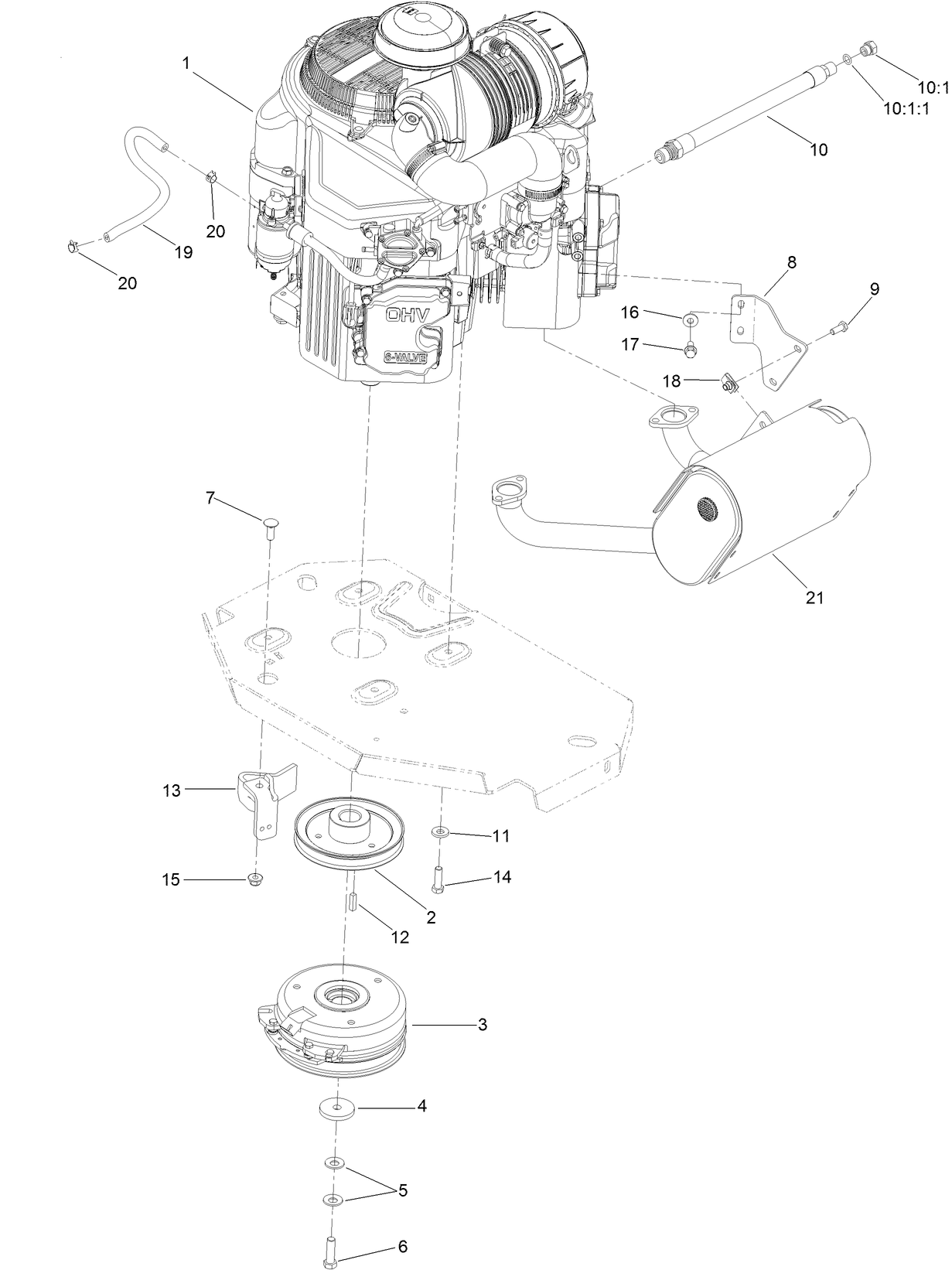 Engine, Clutch and Muffler Assembly