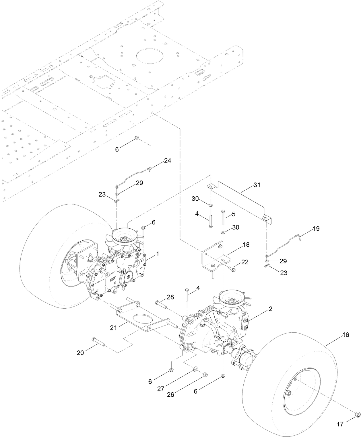 Hydro Transaxle Drive and Rear Wheel Assembly