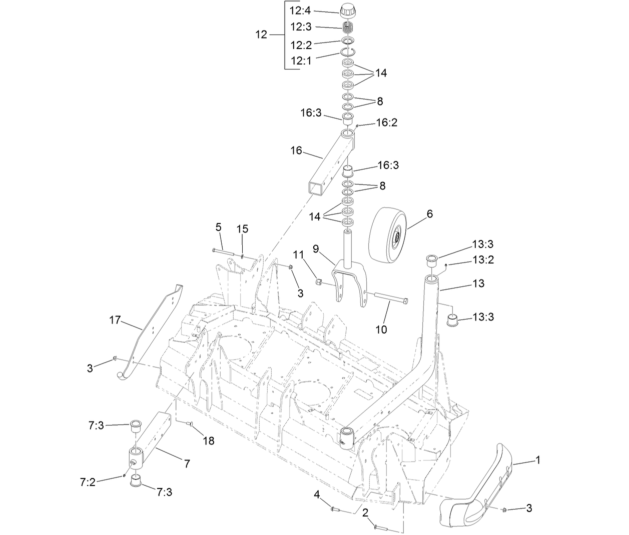 Left Hand Deck Skid and Caster Wheel Assembly