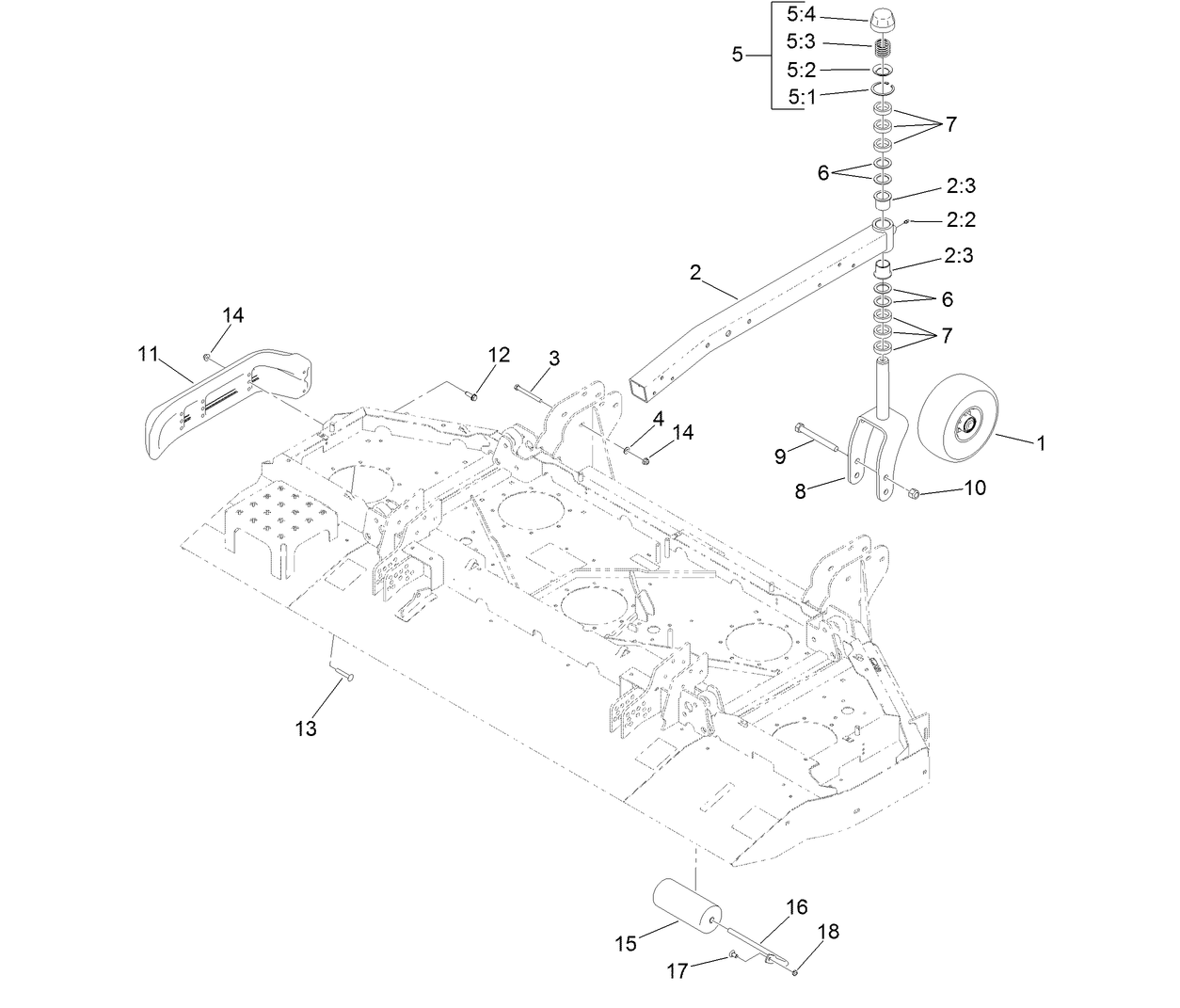 Center Deck Roller, Skid and Caster Wheel Assembly