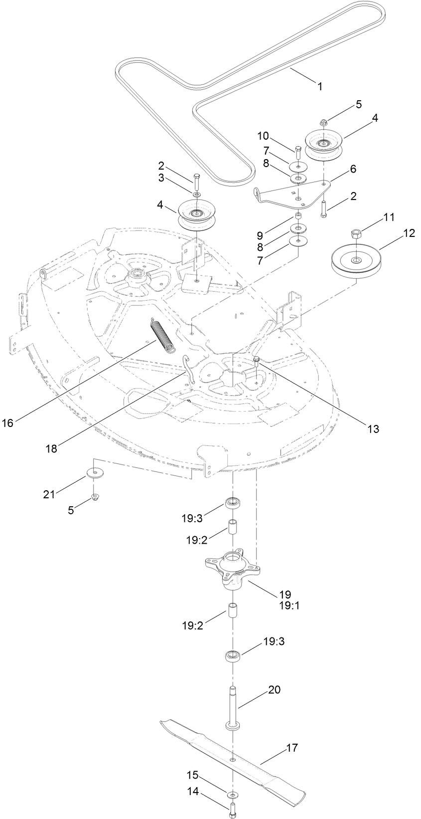 42 Inch Deck, Belt and Blade Assembly