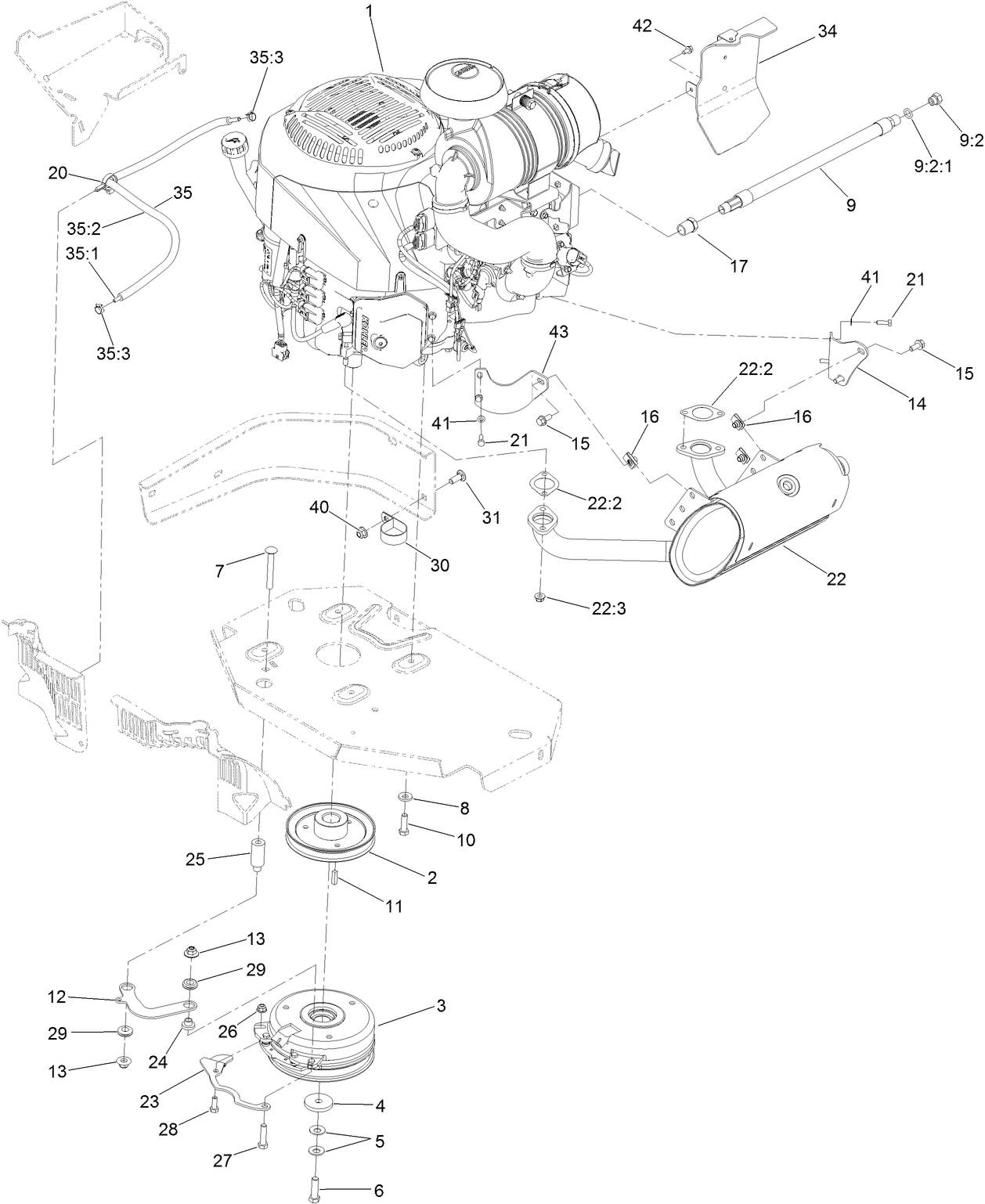 Engine, Clutch and Muffler Assembly