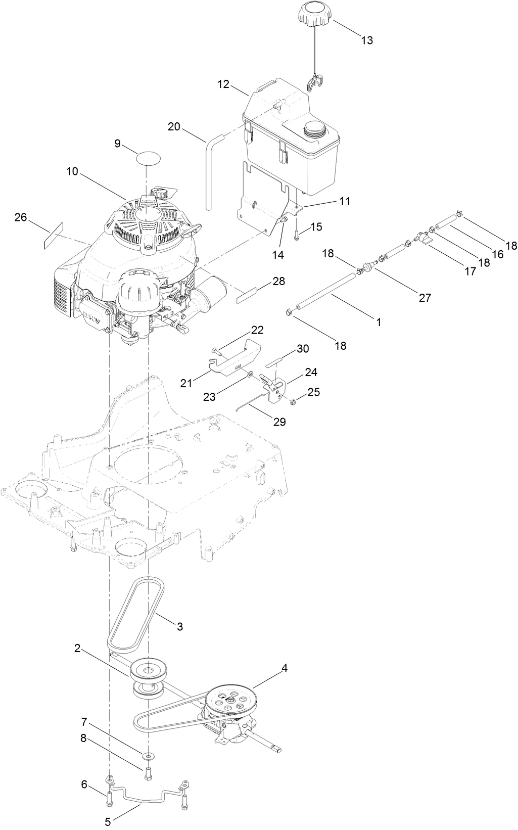 Engine and Fuel Tank Assembly