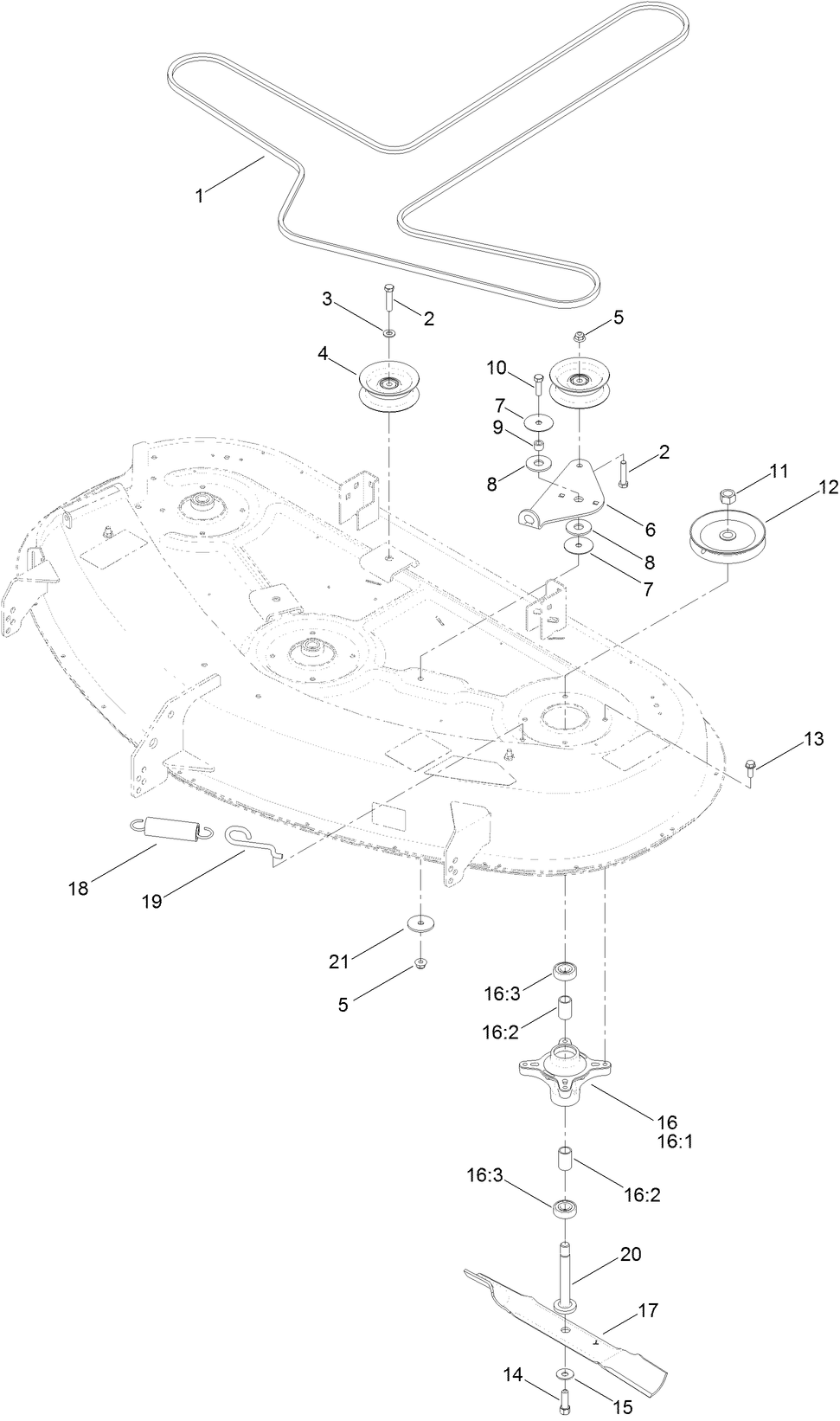 54 Inch Deck, Belt and Blade Assembly