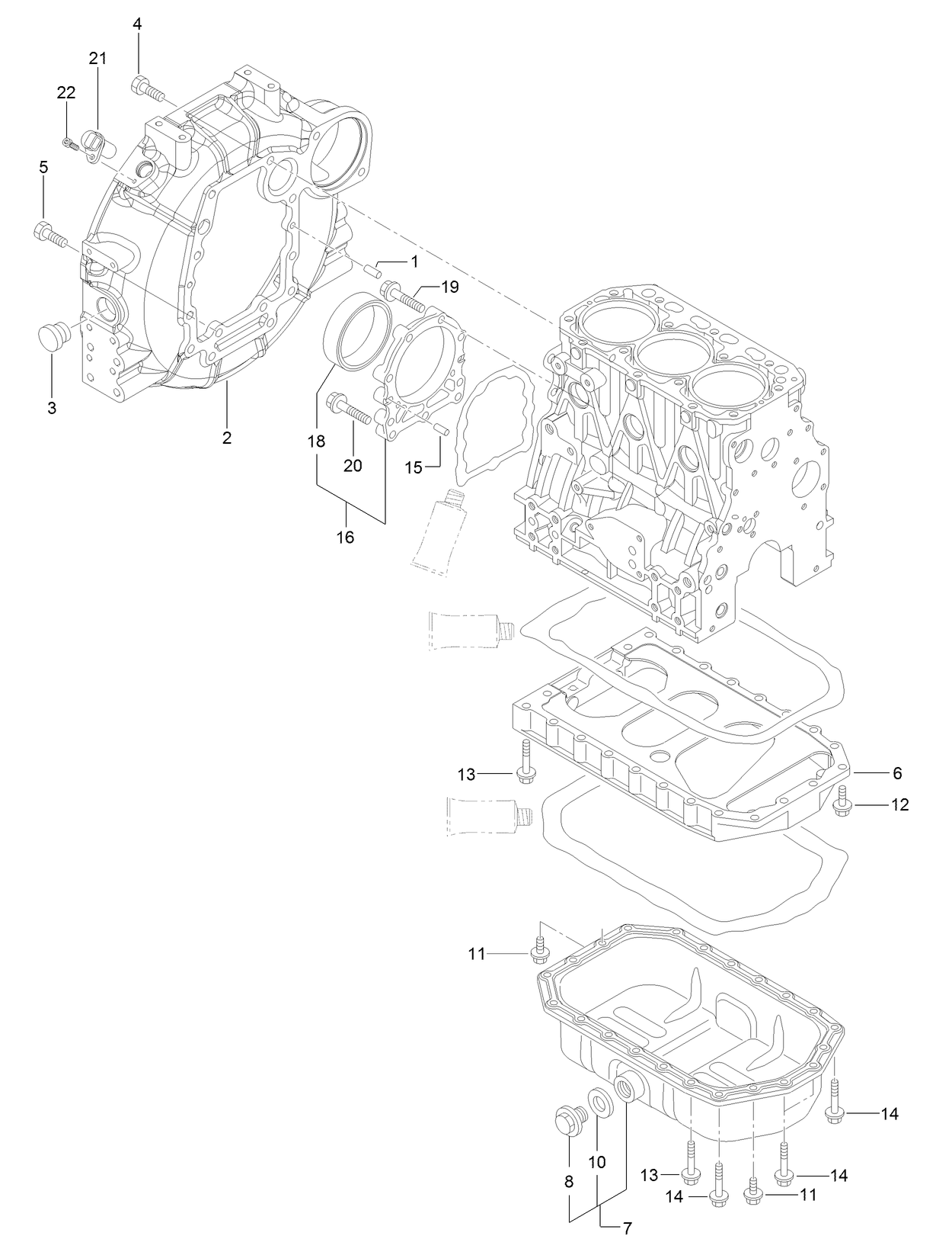 Flywheel Housing and Oil Sump Assembly