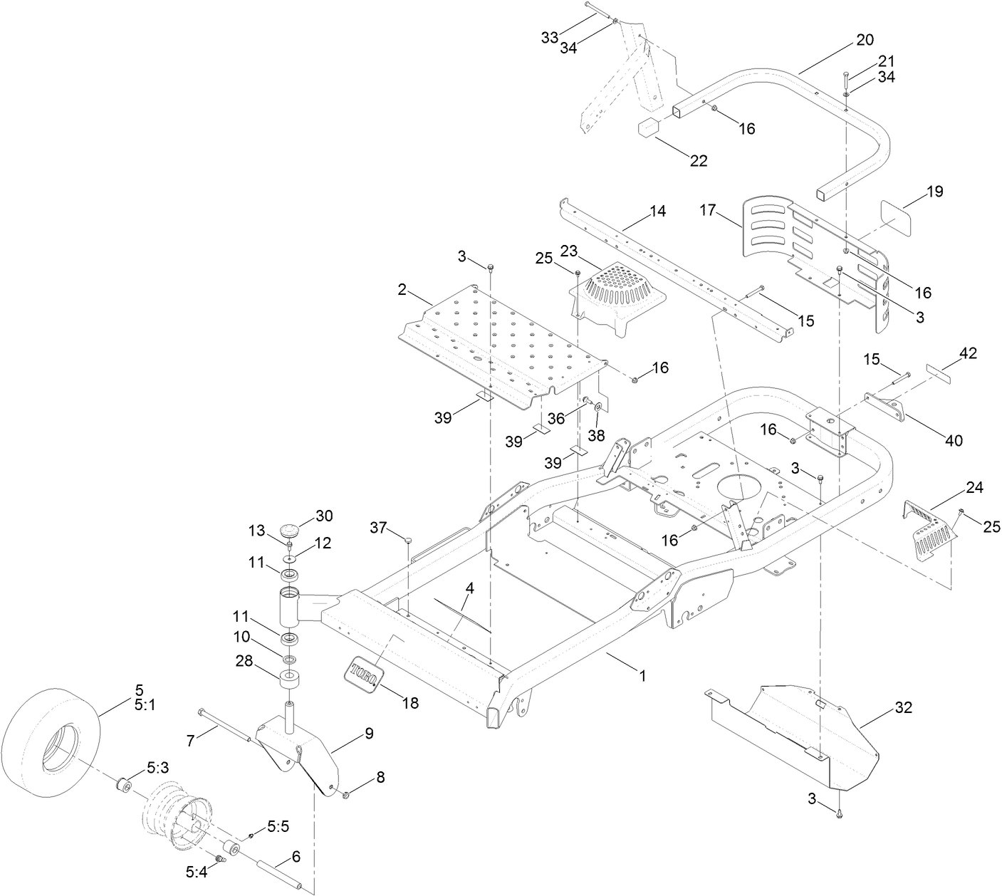 Frame, Front Axle and Caster Wheel Assembly