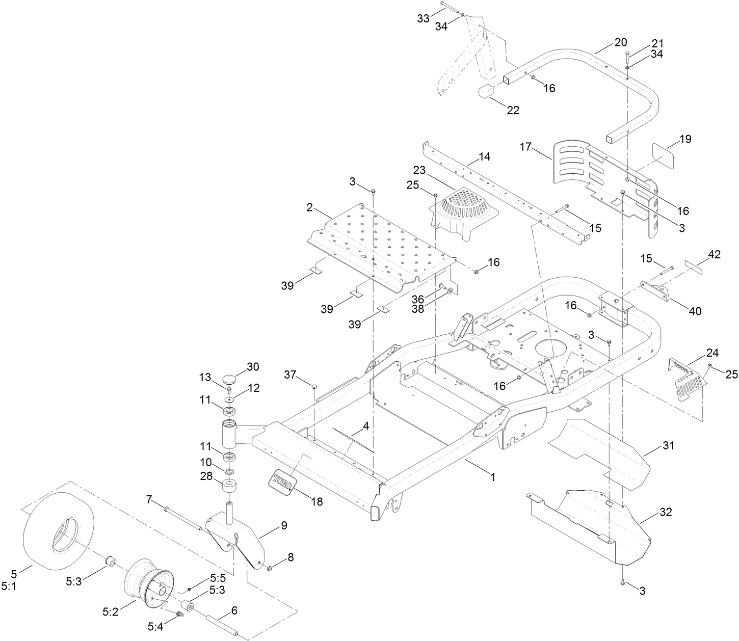 Frame, Front Axle and Caster Wheel Assembly