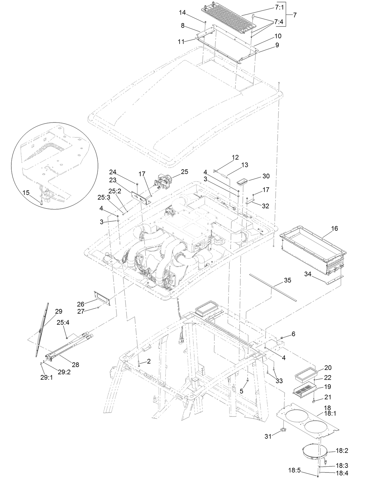 Windshield Wiper, Filter and Air Conditioning Assembly  For Cab Model Only