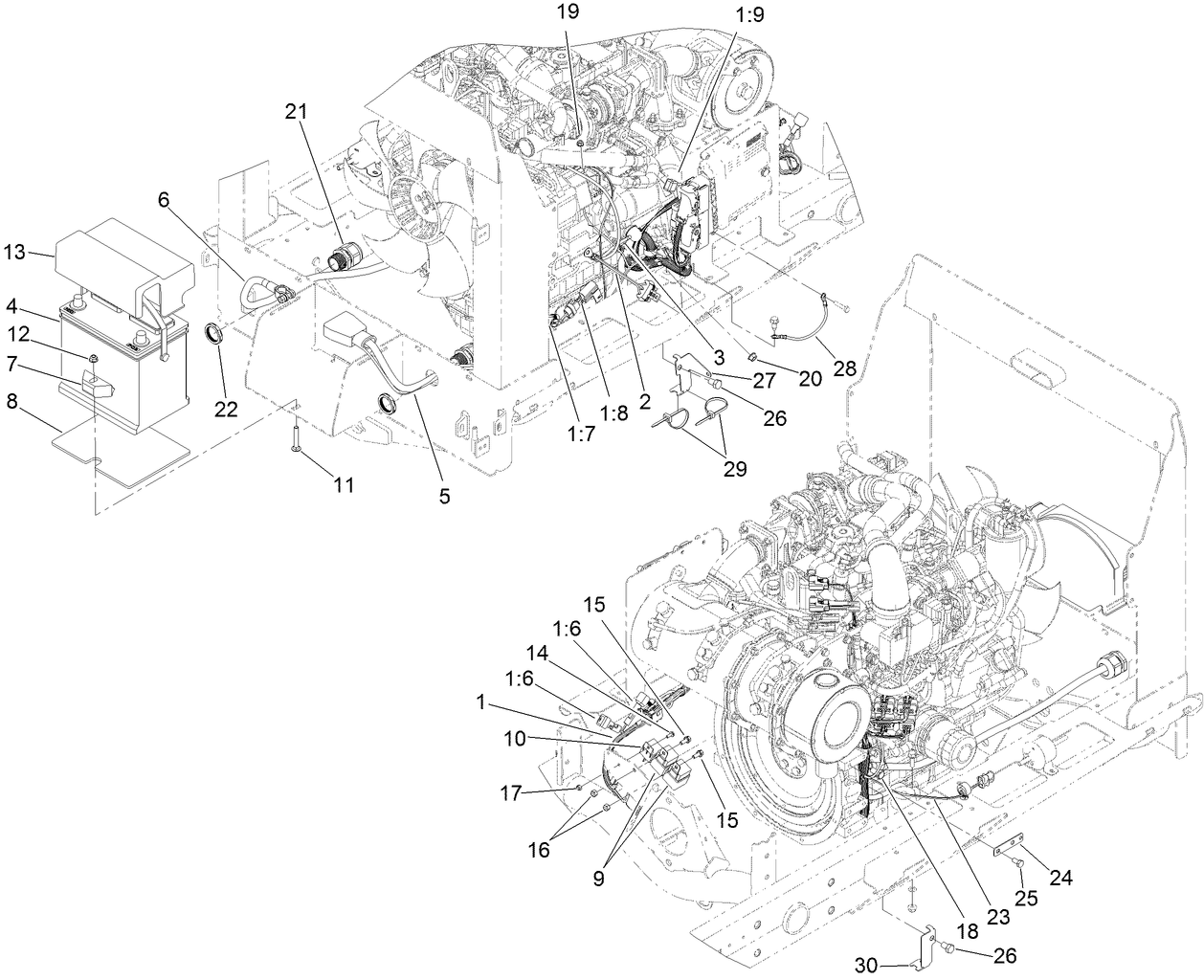 Engine Wiring Harness and Battery Assembly