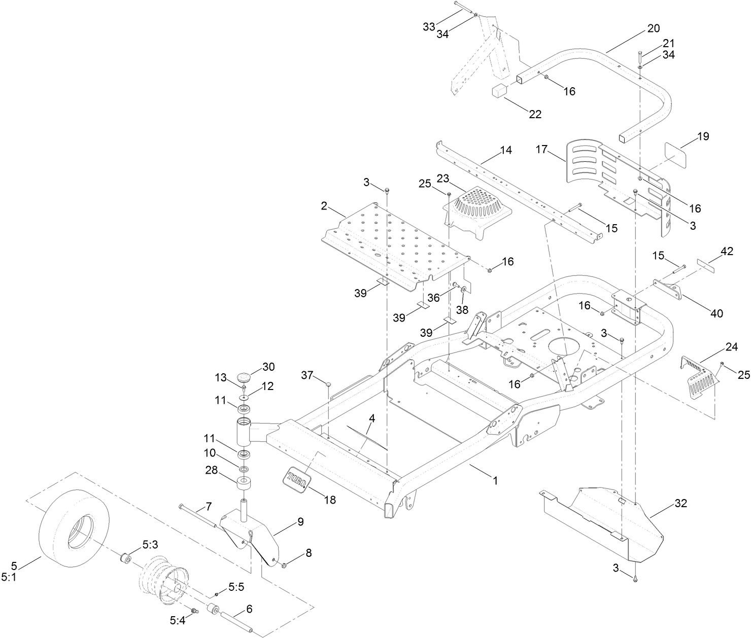 Frame, Front Axle and Caster Wheel Assembly