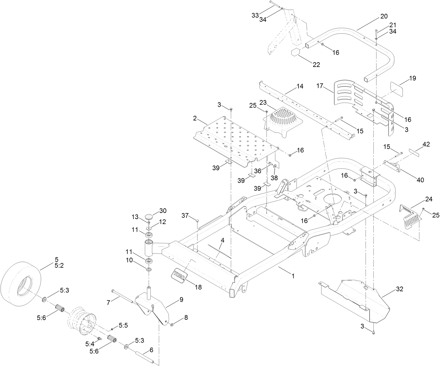 Frame, Front Axle and Caster Wheel Assembly