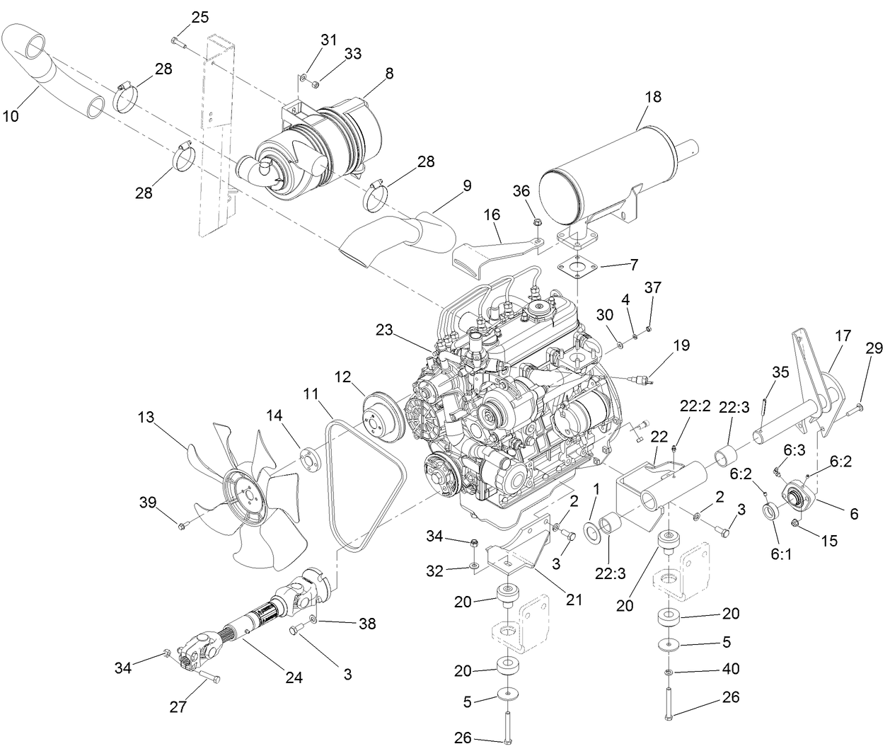 Engine, Clutch, Air Cleaner and  Drive Shaft Assembly