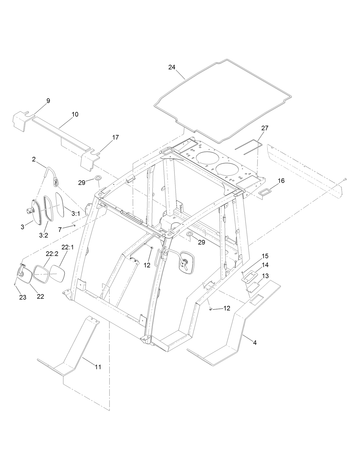 Cab Frame, Mount and Seal Assembly
