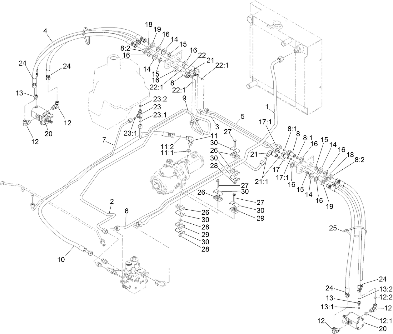 Cutting Unit No. 2 and No. 3 Mow Hydraulic Assembly