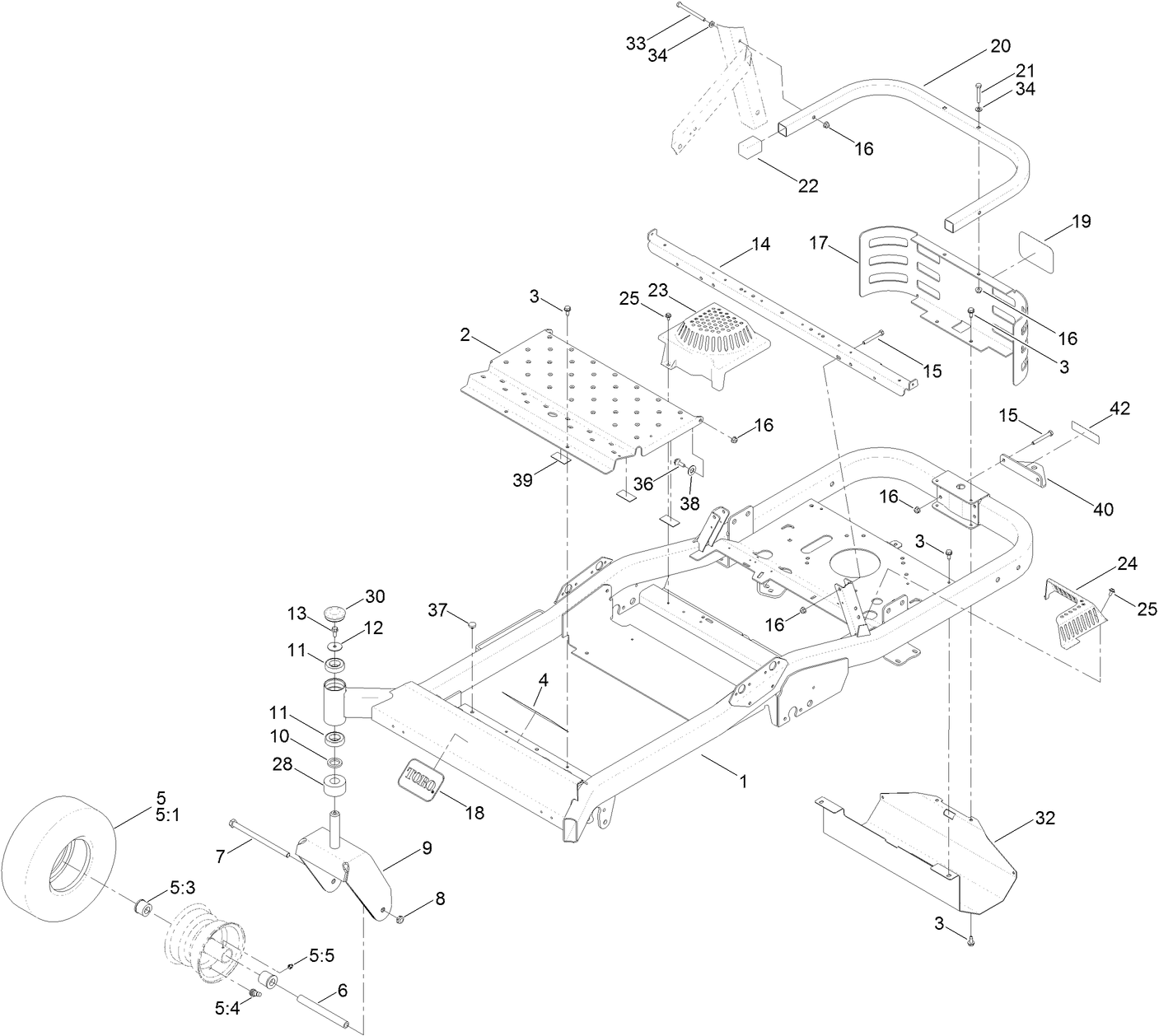 Frame, Front Axle and Caster Wheel Assembly